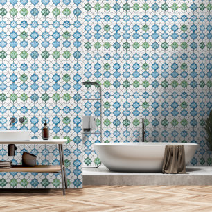 Blue Green Abstract Tile Pattern Wallpaper