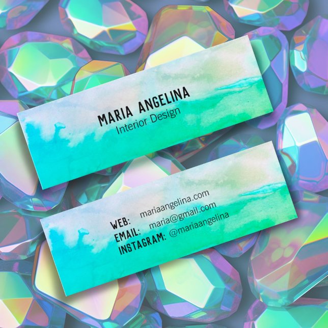 Blue green abstract watercolor mini business card (Creator Uploaded)