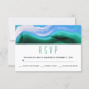 Blue, green agate slice geode modern wedding RSVP Card