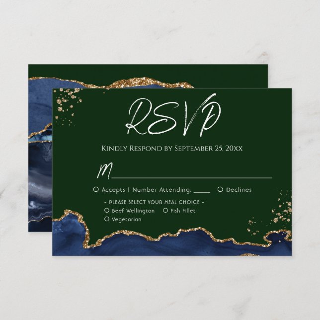 Blue & Green Agate Wedding RSVP (Front/Back)