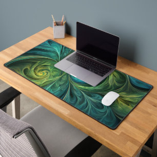 Blue Green AI Fractal Pattern Desk Mat