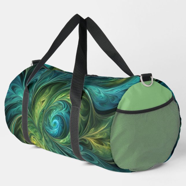 Blue Green AI Fractal Pattern Duffle Bag (Right Corner)