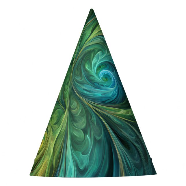 Blue Green AI Fractal Pattern Party Hat (Front)
