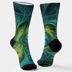 Blue Green AI Fractal Pattern Socks