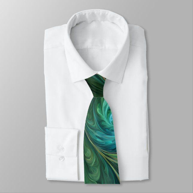 Blue Green AI Fractal Pattern Tie (Tied)