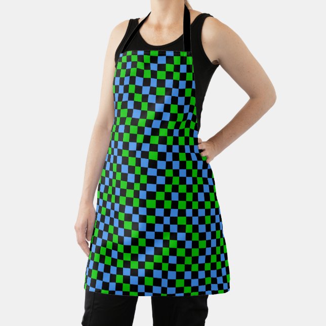 Blue Green And Black Chequered Pattern  Apron (Insitu)