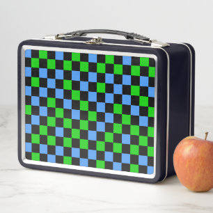 Blue Green And Black Chequered Pattern Metal Lunch Box