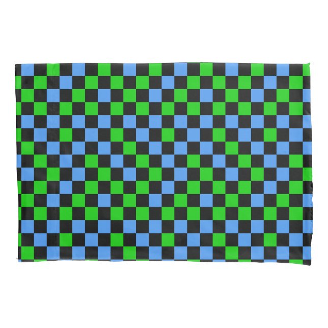 Blue Green And Black Chequered Pattern  Pillowcase (Front)