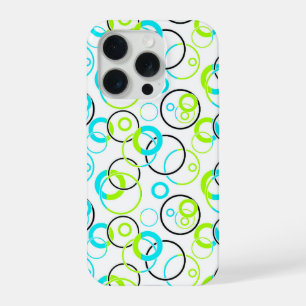 blue green and black rings and circles on white  iPhone 15 pro case