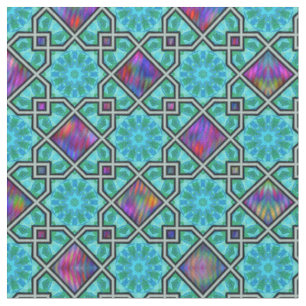 Blue Green and Bright Islamic Style Pattern Fabric