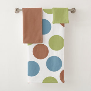 Blue, Green, and Brown Dots Bath Towel Set