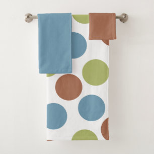 Blue, Green, and Brown Dots Bath Towel Set