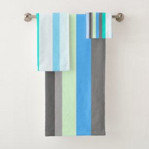 Blue, green and grey Abstract Stripes Bath Towel Set