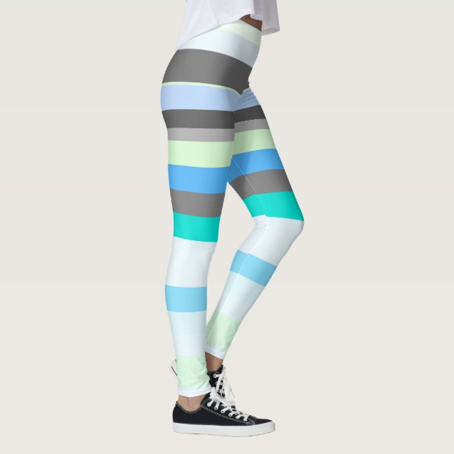 Blue, green and grey Abstract Stripes Leggings (Right)