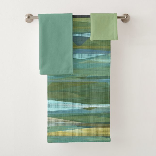 Blue Green and Grey Modern art   Bath Towel Set (Insitu)