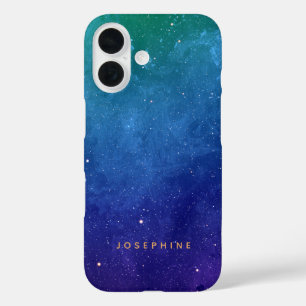 Blue Green and Purple Space Pattern Personalised  iPhone 16 Case