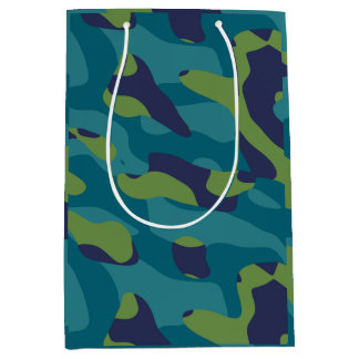 Blue Green and Teal Camo Abstract Medium Gift Bag