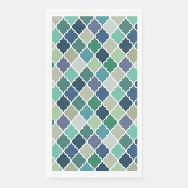 Blue, green and turquoise quatrefoil pattern napkin (Front)