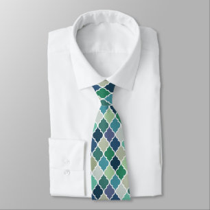Blue, green and turquoise quatrefoil pattern tie