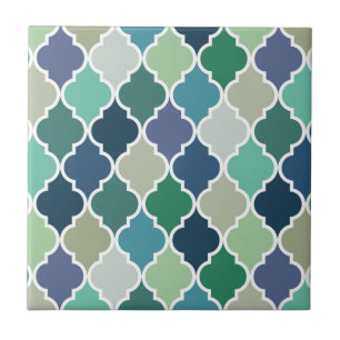Blue, green and turquoise quatrefoil pattern tile