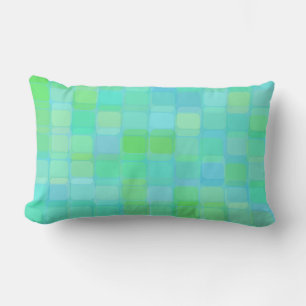 Blue, green and turquoise square abstract lumbar cushion