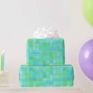 Blue, green and turquoise square abstract wrapping paper