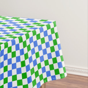 Blue Green And White Chequered Pattern Tablecloth