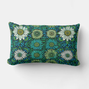 Blue, Green and White Floral Pattern Lumbar Cushion