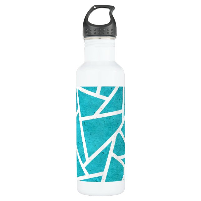 Blue-green and white mosaic pattern 710 ml water bottle (Front)