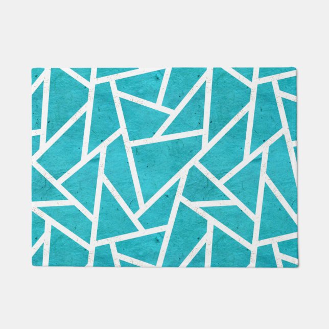 Blue-green and white mosaic pattern doormat (Front)