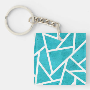 Blue-green and white mosaic pattern key ring