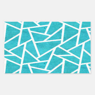 Blue-green and white mosaic pattern rectangular sticker