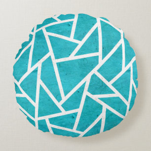 Blue-green and white mosaic pattern round cushion