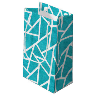 Blue-green and white mosaic pattern small gift bag