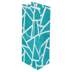 Blue-green and white mosaic pattern wine gift bag