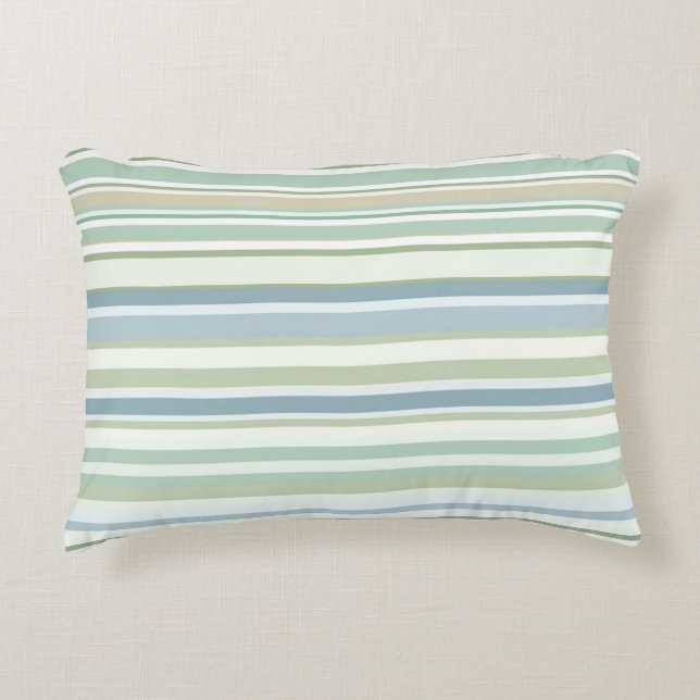 Blue Green and white stripes Decorative Cushion (Front)