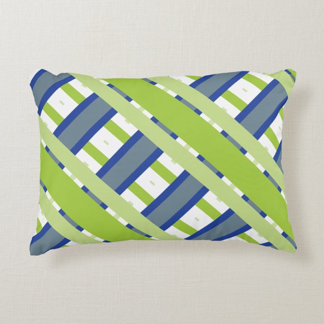 Blue Green and White Stripes Decorative Cushion (Front)