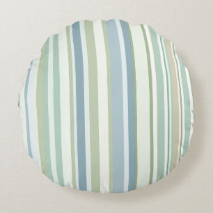 Blue Green and white stripes Round Cushion