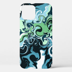 Blue, Green and White swirls Abstract Fluid Art   iPhone 12 Pro Case