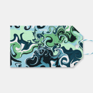 Blue, Green and White swirls Abstract Fluid Art Gift Tags