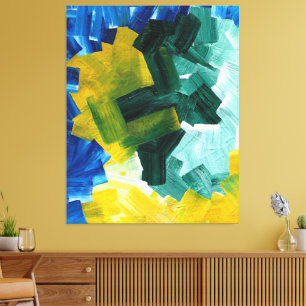 Blue, Green, and Yellow Abstract Brushstrokes Canvas Print
