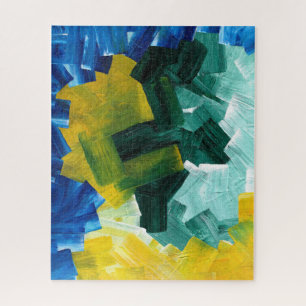 Blue, Green, and Yellow Abstract Brushstrokes Jigsaw Puzzle