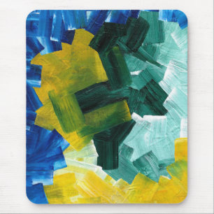 Blue, Green, and Yellow Abstract Brushstrokes Mouse Pad