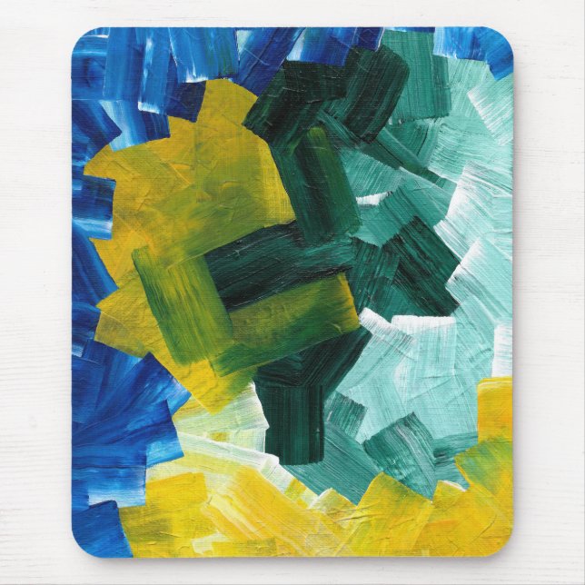 Blue, Green, and Yellow Abstract Brushstrokes Mouse Pad (Front)