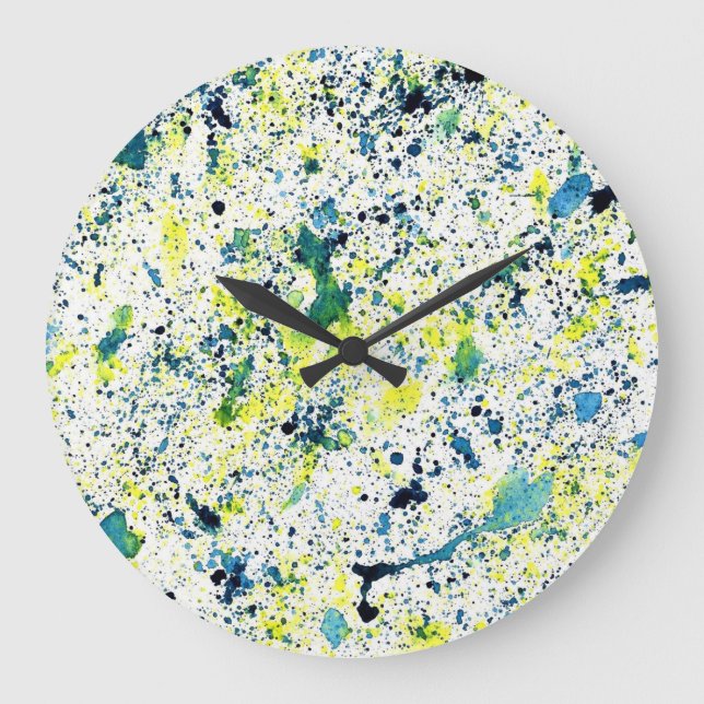 Blue, Green, and Yellow Abstract Large Clock (Front)