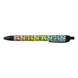 Blue Green and Yellow Leopard Skin Black Ink Pen