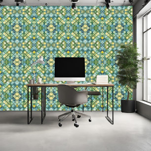 Blue, Green, and Yellow Mosaic Diamond Wallpaper