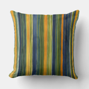 Blue green and yellow stripes cushion