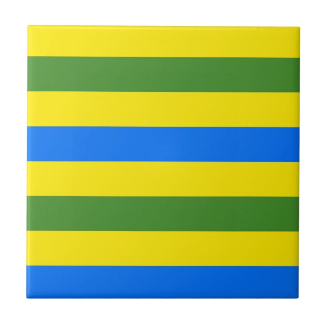 Blue Green and Yellow Stripes Design Tile (Front)