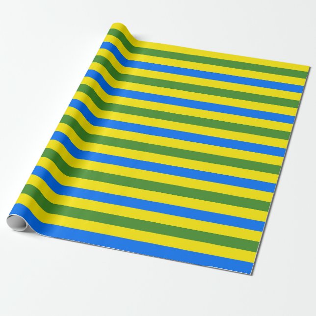 Blue Green and Yellow Stripes Design Wrapping Paper (Unrolled)